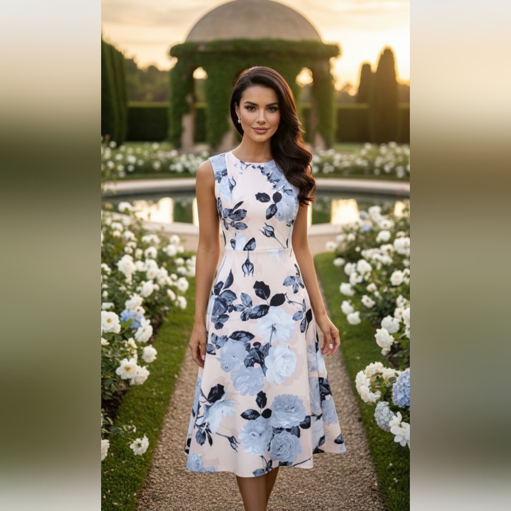 Calvin Klein Floral Print Sleeveless Midi Dress - Size 2 - Brand New with Tags!
